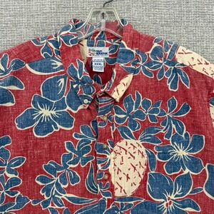 Vtg Reyn Spooner 90s 3XL Red Blue Pineapple Shirt Floral Hawaiian Kloth Popover
